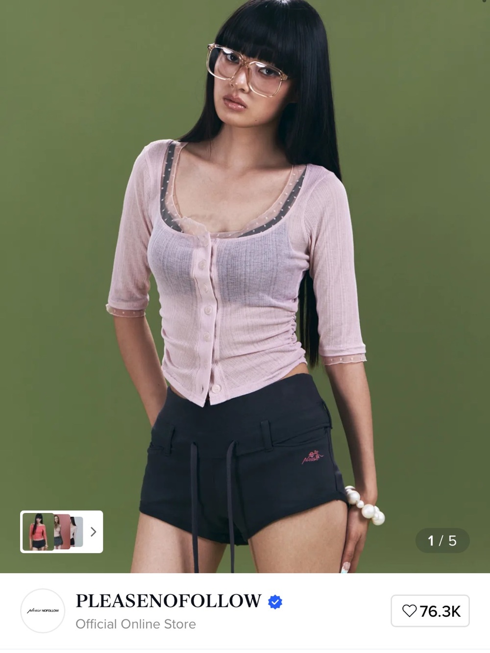 Sheer Pink Button-Front Ribbed Top